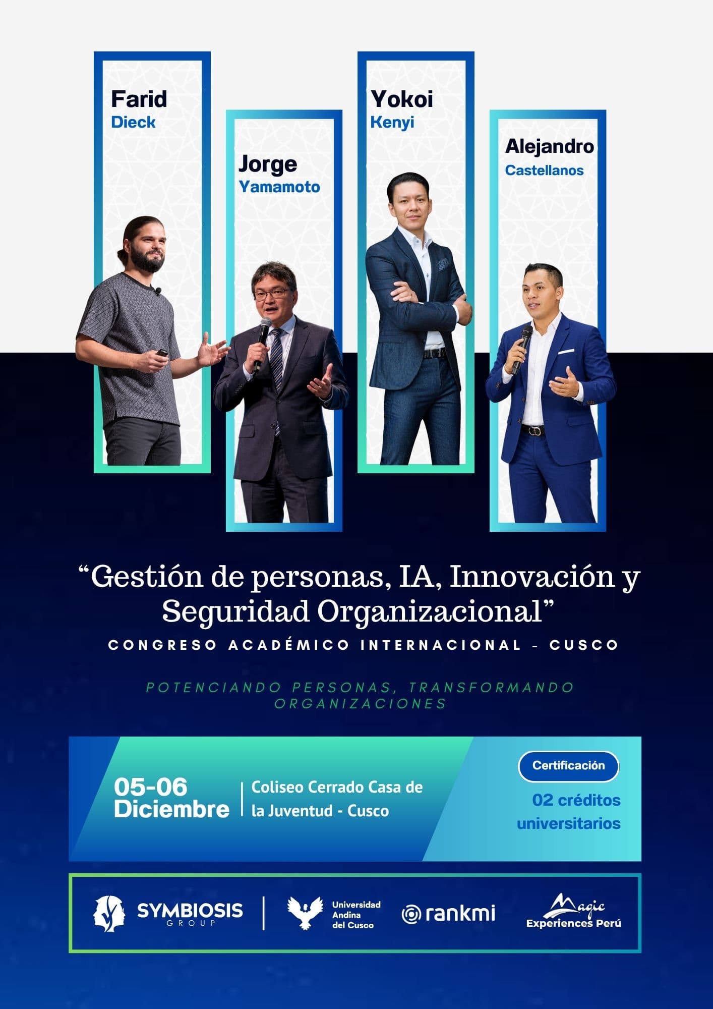 Flyer oficial del congreso con Farid Dieck, Jorge Yamamoto, Yokoi Kenji y Alejandro Castellanos